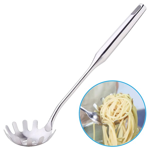 WDEC 34cm Spaghetti Pasta Tong, Pasta Spoon Server Fork, Heat Resistant Serving Tong Spoon for Noodles Pasta Baking Cooking, Stainless Steel Spaghetti Server Spoon with Vacuum Ergonomic Round Handle