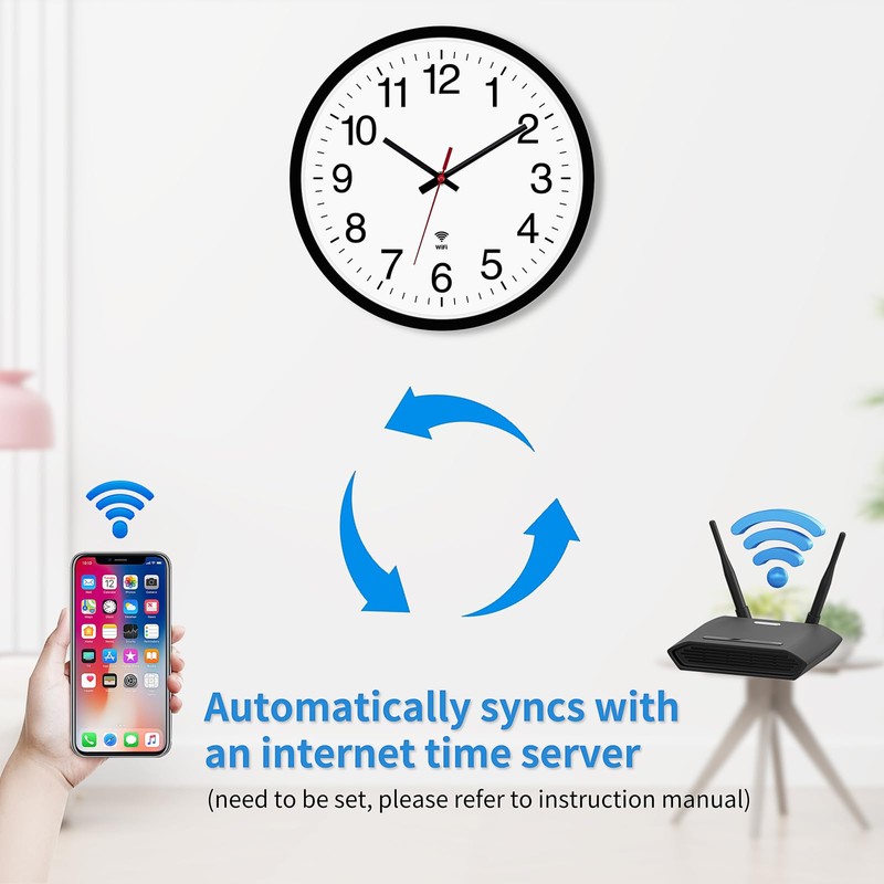 Koosome WiFi Analog Wall Clock with Auto Sync Time &
