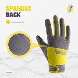 HANDLANDY Work Gloves Bulk for Men & Women, Pack of 12 Pairs Utility Mechanic Working Gloves Touch Screen, Flexible Yard Work Gloves (Medium (Pack of 12), Grey&yellow)