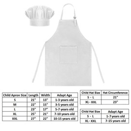 TOPTIE Cotton Canvas Kids Apron, Cooking Aprons and Chef Hat Set, S-XXL-White-XL