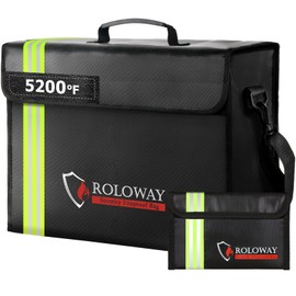 ROLOWAY Large Fireproof Bag 5200°F Heat Insulated (17 x 12 x 5.8 inches) with Reflective Strip, Fireproof Document Bag with Fireproof Money Bag for Cash Safe, Fireproof Safe Bag for Document Safe