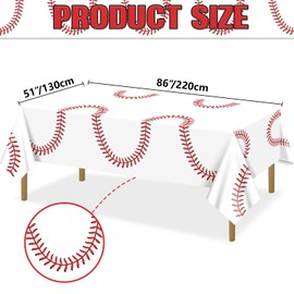 APUXXJUPA Baseball Tablecloth - White Baseball Tablecloth Plastic Disposable Decorations for Game Day Sports Theme Party Supplies, 4 Pack, 51'' x 86''