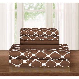 Elegant Comfort Luxury Softest and Coziest 6-Piece Bed Sheet Set, Wrinkle Resistant Milano Trellis Pattern - 1500 Thread Count Egyptian Quality Coziest Bedding Set, Chocolate Brown, Queen