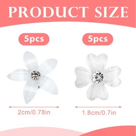 CPJJ Pack of 10 White Flower Hair Clips with Rhinestones - Cute Hair Clips for Girls and Women - High Quality Hair Pins for Braid and Updo (White)