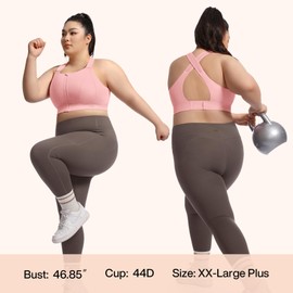 VFUS High Impact Sports Bras for Women Adjustable Zip Front Plus Size Workout Bra Full Coverage Removable Padded Running (Large Plus, Pink)