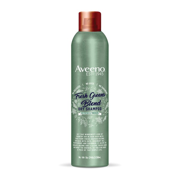 Aveeno Fresh Greens Blend Sulfate-Free Dry Shampoo Spray with Rosemary, Peppermint & Cucumber to Thicken & Nourish, Volumizing Dry Shampoo for Thin or Fine Hair, Paraben & Dye-Free