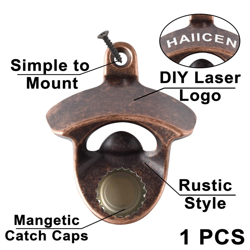 HAIICEN Rustic Magnetic Beer Bottle Opener Wall Mount Soda Cap
