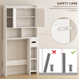 Shintenchi Over The Toilet Storage Cabinet, Bathroom Storage Cabient with Barn Doors, Bathroom Storage Shelf Organizer with Toilet Paper Holder, Adjustable Shelf and Anti-Tip Device, White