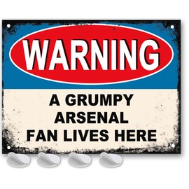 Arsenal Gifts for Men - or Boys Funny Gooner Football Grumpy Arsenal Fan Lives Here Metal Sign, Mens Metal Poster for Dads FC Man Cave or Home Bar Signs