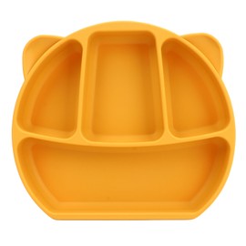 Silicone Suction Plate Safe Food Grade One Piece Cute Panda Shape Strong Suction Grip Divided Dish for Infant Toddler Ginger Color