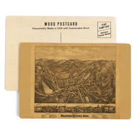 Stafford Springs, Connecticut, Panoramic Map (4x6 Birch Wood Postcards, 2-Pack Stationary, Rustic Home Wall Decor)