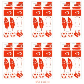 Türkiye Flag Temporary Face Tattoos Stickers for Adults And Kids, 6 Sheets 2024 European Cup Football National Flag Removable Tattoos, World Cup Temporary Tattoos Stickers for Football Games Party