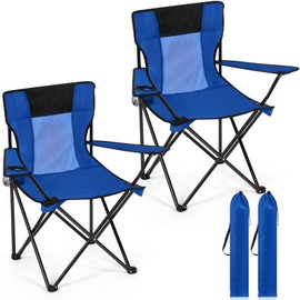 Shellwei 2 PCS Folding Camping Chair with Cupholder and Carry Bag Regular Size Colorful Breathable Portable Lightweight Lawn Chair with Side Pocket for Fishing Hiking Beach Outdoor Activity(Blue)
