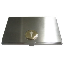 Kiola Designs Gold Toned Etched Oval Medical Caduceus Symbol Business Card Holder