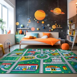 Rugshop Kids Playmat Road Traffic Educational High Traffic Living Room,Bedroom,Kitchen, Home Office Non Slip Area Rug 3'3" x 5 Green