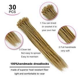 Dsoar Dreadlock Extensions Synthetic Dreads Crochet Locs Hair Full Handmade Dreads Extensions 20 inch (30pcs, Light Brown)