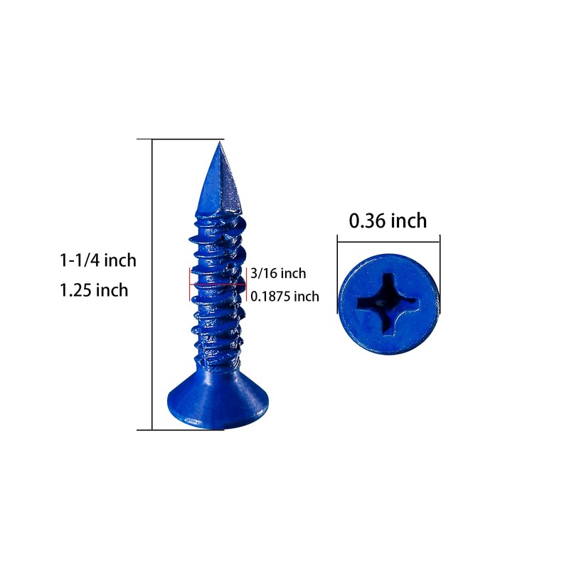 WenSilon(30 PCS) 3/16"x1-1/4 Concrete Screw Anchor Blue Flat Head for
