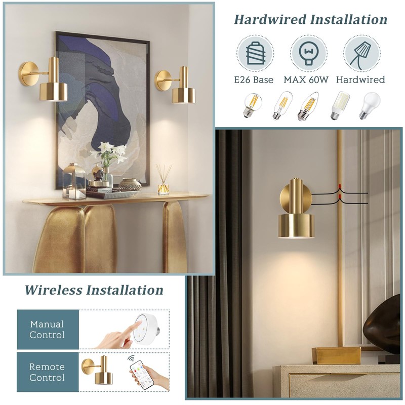 KELUOLY Battery Operated Wall Lights Set of 2, Wireless Battery