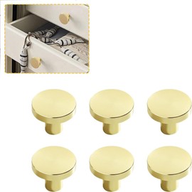 6 Pcs Gold Cabinet Knobs, Round Kitchen Cabinet Pulls, Furniture Door Hardware Handles for Chest of Drawers Cupboard Dresser Wardrobe Closet, Brushed Copper Cabinet Hardware, Gold Handles