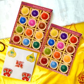 SATVIK 24 Pc Multicolor Clay Diya with Laxmi Charan Stickers Terracotta Dia Traditional Puja Vilakku Oil Lamp Natural Mitti Diya Diwali Navratri Pooja Décorations Indian Housewarming Return Gift Item