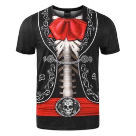 Funny World Day of The Dead Costume for Men Skeleton Shirts Mexican Mariachi Tshirt, X-Large