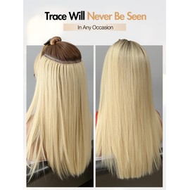 WIGER Genius Weft Hair Extensions Platinum Blonde Double Weft OVO Remy Human Hair Extensions One Piece 100g Invisible Edge Butterfly Double Layer Twin Tabs Hidden-Beaded PU Skin Weft