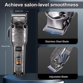 Hatteker Professional Hair Clippers for Men Beard Trimmer Clippers Set Waterproof T-Blade Trimmer Cordless Grooming Kit Nose Body Hair Barber Clippers Hair Cutting Kit