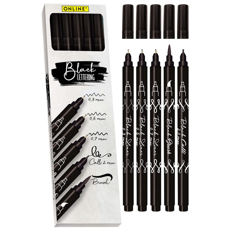 Online Black Hand Lettering Set | 5 Calligraphy Pens in