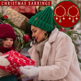 Christmas Earrings for Women, 14K Gold Plated Hoop Earrings Fashion Lightweight Hypoallergenic Gold Earring Jewelry Thanksgiving Themed Earrings, Christmas Party Gift