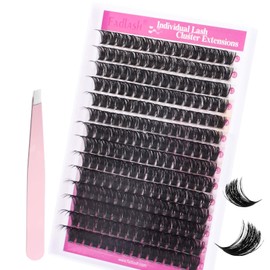 FADLASH Cluster Lashes Kit Volume Lash Cluster Kit 100D D Curl DIY Thick Eyelash Clusters with Thin Band DIY Lash Applicator Tool at Home (100D-0.07D, 12-18mm Kit)