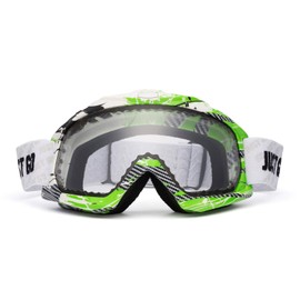 JUST GO Ski Goggles for Skiing Dual-Layer Anti-Fog 100% UV Protection lens Snowboard Goggles, Green and White Frame/Clear Lens (VLT 81.2%)
