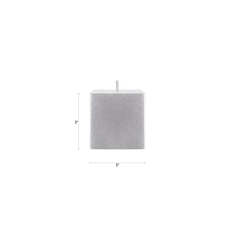 Mega Candles 3 pcs Unscented Solid Square Silver Pillar Candles,