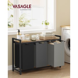 VASAGLE Laundry Hamper, Laundry Basket, Laundry Sorter with 3 Pull-Out and Removable Bags, Shelf, Metal Frame, 3 x 10.6 Gallons (40 L), 36.4 x 13 x 28.4 Inches, Tricolor and Rustic Brown UBLH301X01