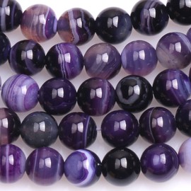 GEM-Inside 6mm Banded Purple Agate Round Gemstone Semi Precious Loose Beads for Jewellery Making 15''