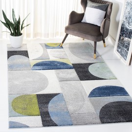 SAFAVIEH Hollywood Collection Area Rug - 5'3" x 7'6", Grey & Blue, Mid-Century Modern Design, Non-Shedding & Easy Care, Ideal for High Traffic Areas in Living Room, Bedroom (HLW798F)