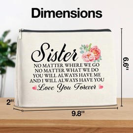 YeleY Gifts for Sister, Sister Cosmetic Bag Gift for Bestie Soul Sister BFF Friends, Sister Makeup Bag Gifts for Going Away Leaving Farewell