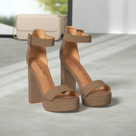 DREAM PAIRS Womens HI-LO High Heel Platform Pump Sandal Orinthia,Size 7,Gold/Glitter,HI-LO