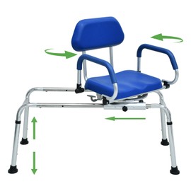 Loyoda Sliding Shower Chair Tub Transfer Bench with Swivel Seat, Premium Padded Seat and Backrest, Pivoting Arms, Height Adjustable for Tubs, Inside Shower, for Handicap & Seniors，350 Lbs