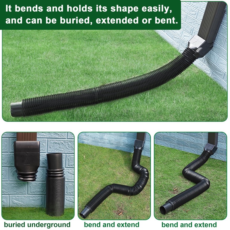 Binazon 2 Pack Black-Rain Gutter Downspout Extensions, Downspout Extender for