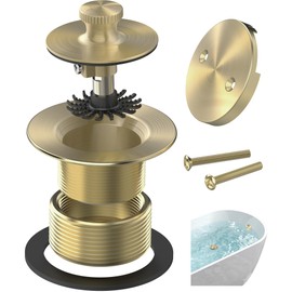 Sogmeter Brushed Gold Bathtub Drain, Hair Catcher and 2-Hole Overflow Faceplate, 11.5/16 UNC, Lift and Turn Bathtub Drain Replacement, Tub Drain Stopper