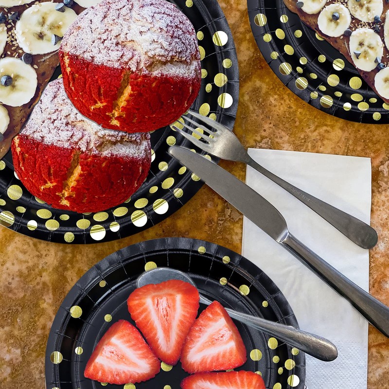 ZVK Gold Party Paper Plates, Pack of 24 Black 18cm