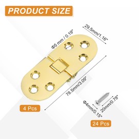 MECCANIXITY Folding Table Flip Hinge 3" x 1", 180 Degree Butler Tray Hinges Heavy Duty Flap Round Edge Hinge with M4 Screw for Sewing Machine Cabinet Door Gold Pack of 4
