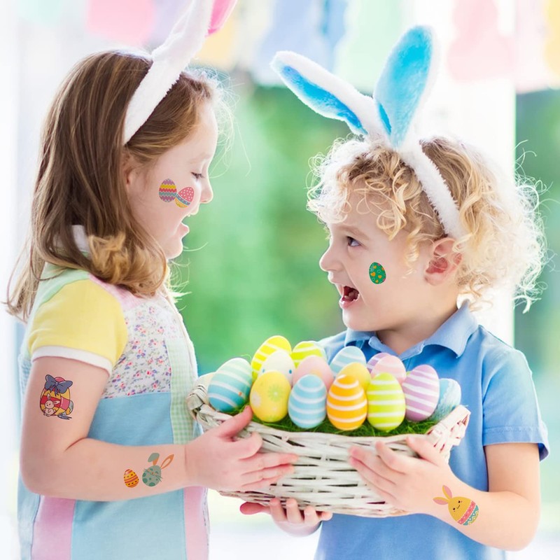 80+ Pieces Easter Egg Tattoos for Kids, 10 Sheets Easter
