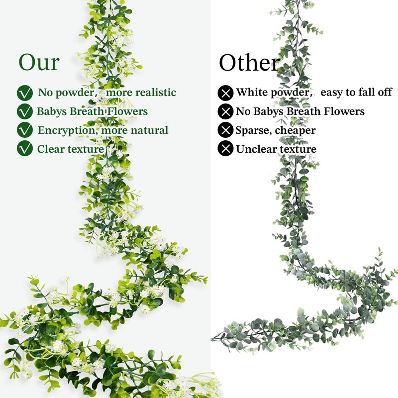 6FT Eucalyptus Garland with Flowers, 8 Pack Artificial Greenery Garland