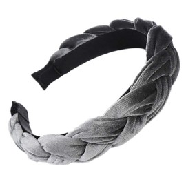 Lyguy Korean Handmade Braided Wide Ethnic Ladies Girls Thick Velvet Glitter Plain DIY Styling Headpiece Grey
