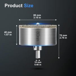 Diamond Drill Bit Hole Saw 80 mm with Centre Drill Professional Diamond Core Hole Drill Tile Drill Glass Drill Metal Hole Saws Universal HSS Hole Saws for Glass Tile Ceramic Marble