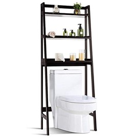 Tangkula Bathroom Space Saver, Over The Toilet Storage Rack, Free Standing 3-Shelf Bathroom Organizer, Multifunctional Bathroom Toilet Rack (Brown)