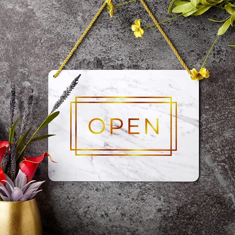 2-Pack Double Sided Open Closed Sign for Business Door, Gold