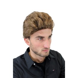Men's WIG (for Men or Unisex) synthetic short wild one ish wind-brushed/combed (slight quiff) 50ies Rockabilly LIGHT brown youthful young look GFW1286-12 James Dean