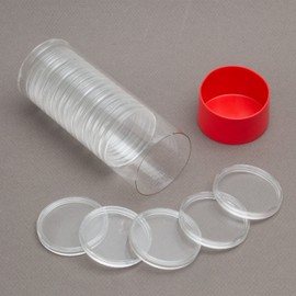 OnFireGuy Red Lid Capsule Tube & 20 Air-Tite 38.1mm Direct Fit 1oz Silver Dollar Coin Holders | AirTite H38 Coin Capsules with Storage Tube Combo